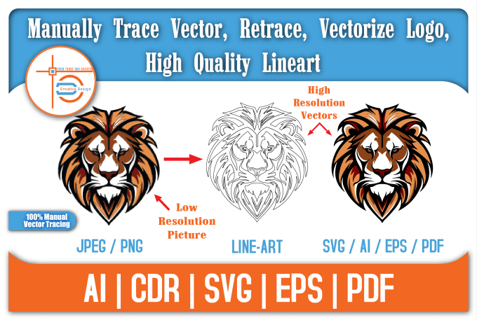 Gig Preview - Do manually trace vector, retrace, vectorize logo, high quality lineart