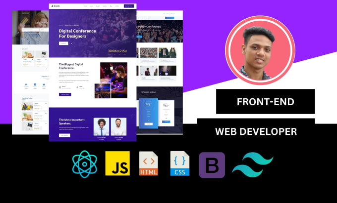 Gig Preview - Be your frontend web developer using react, javascript, HTML, CSS, tailwind CSS