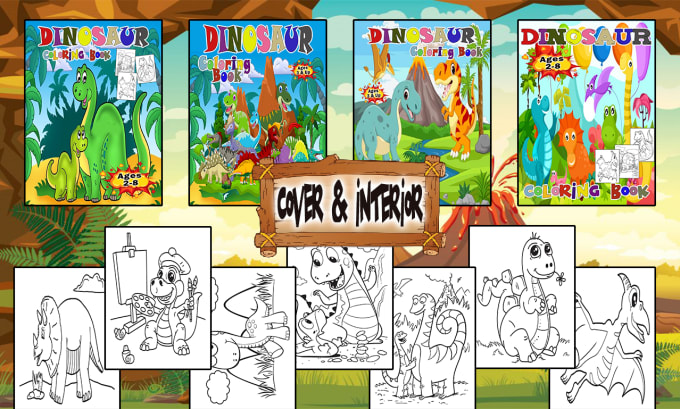 Gig Preview - Do dinausor coloring book for kids cover and book interior design for KDP