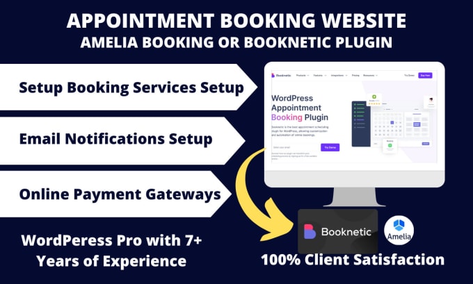 Gig Preview - Install booknetic or amelia booking plugin, design appointment booking website