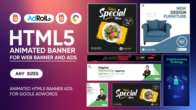 Gig Preview - Design HTML5 animated banner google adwords display ads and gif