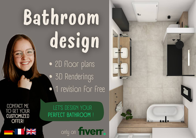 Gig Preview - Do professional bathroom design in 2d and 3d