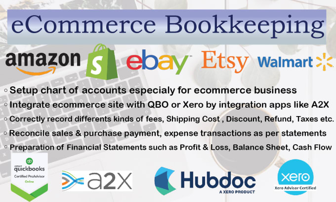 Gig Preview - Do ecommerce accounting bookkeeping for amazon shopify ebay in quickbooks xero