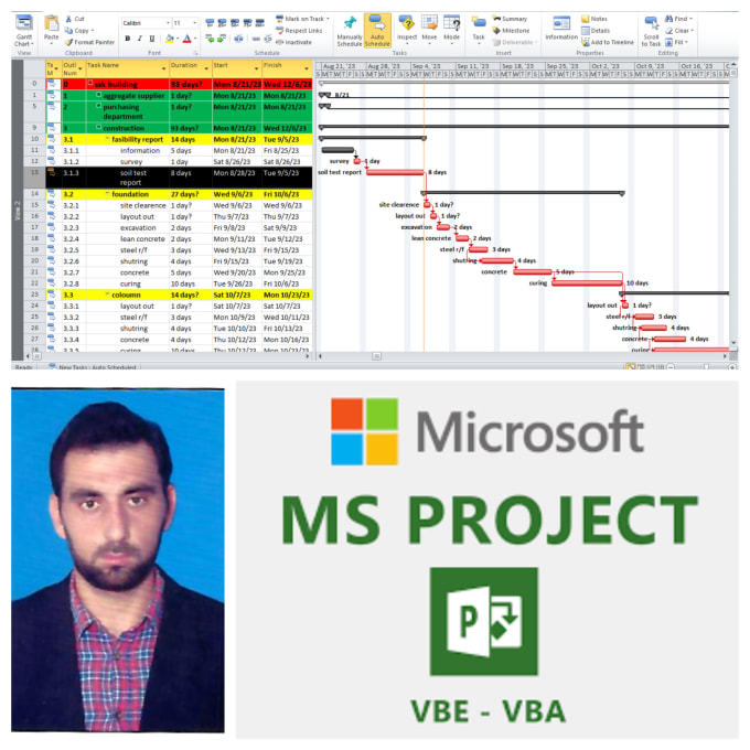 Gig Preview - Prepare construction schedule, gantt chart using ms project