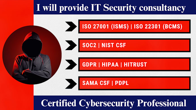 Gig Preview - Provide iso 27001, iso 22301, hitrust, nist csf, and soc2 consultancy