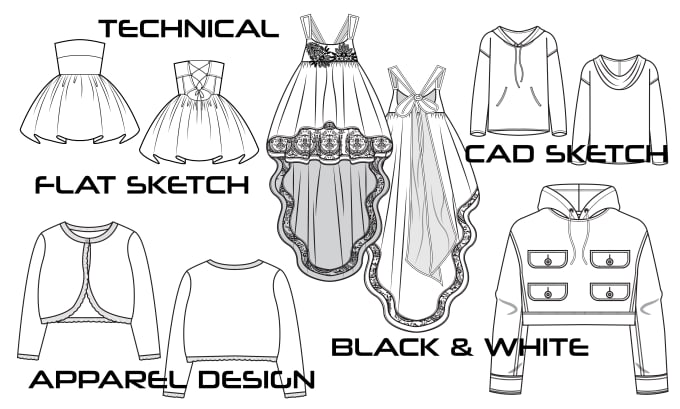 Gig Preview - Create a technical flat sketch, fashion tech pack