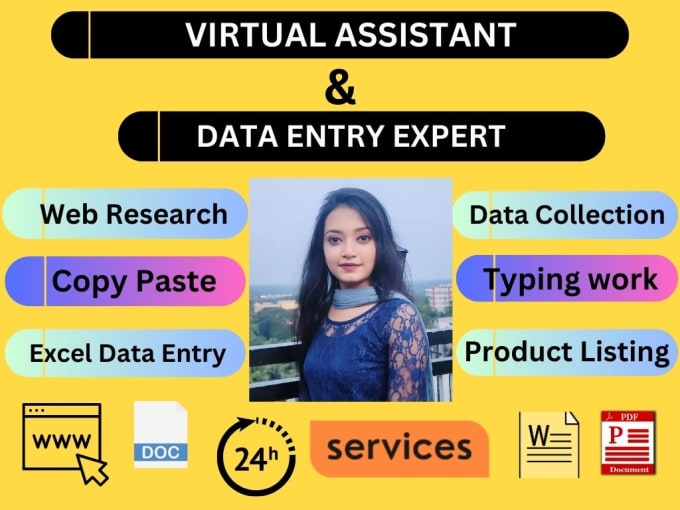 Gig Preview - Be your virtual assistant for data entry, web research, typing and copy paste