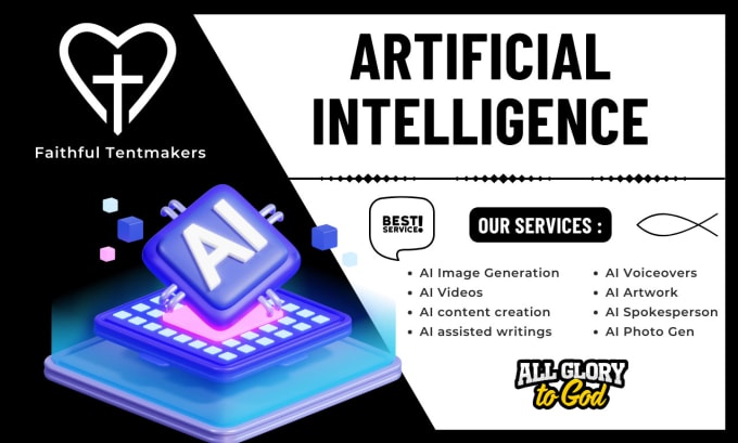 Gig Preview - Create ai or artificial intelligence assisted images, videos, writing, voiceover