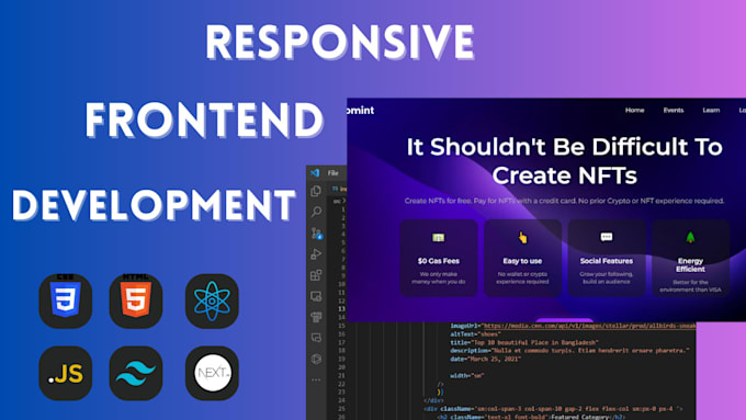 Gig Preview - Build responsive web front end in react next js javascript HTML CSS