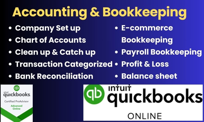 Gig Preview - Do setup, clean up, bank reconciliation and bookkeeping in quickbooks online