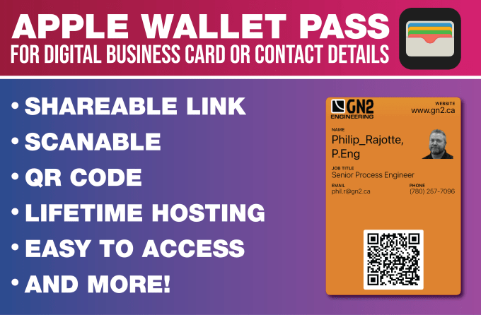 Gig Preview - Do apple wallet pass and digital clickable business card