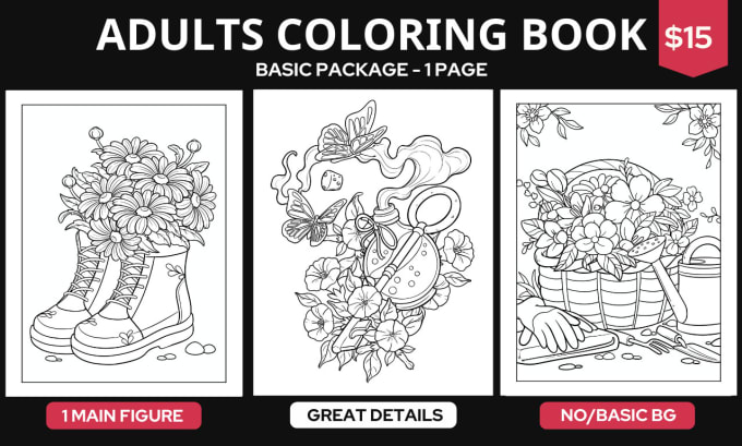 Gig Preview - Create adult coloring book and colored illustration