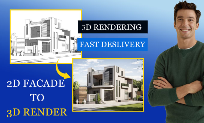 Gig Preview - Transform 2d facade into a realistic render