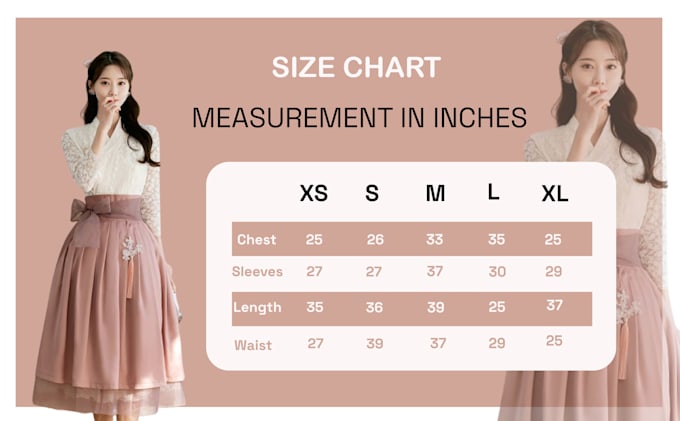 Gig Preview - Design unique size charts or size guides