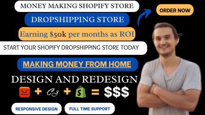 Gig Preview - Money making shopify dropshipping store or shopify revamp, printify, apliiq