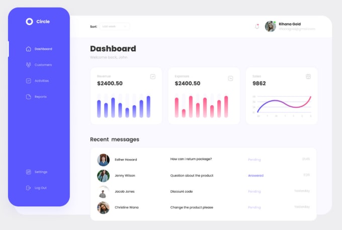 Gig Preview - Do dashboard ui ux design saas, and web app for admin panel in figma