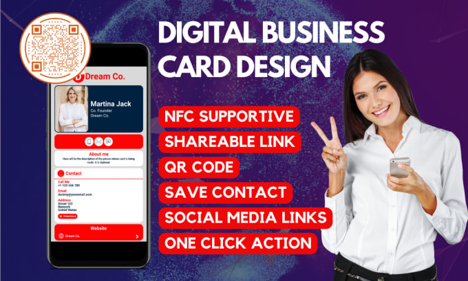 Gig Preview - Create digital business card design, nfc supportive with qr code