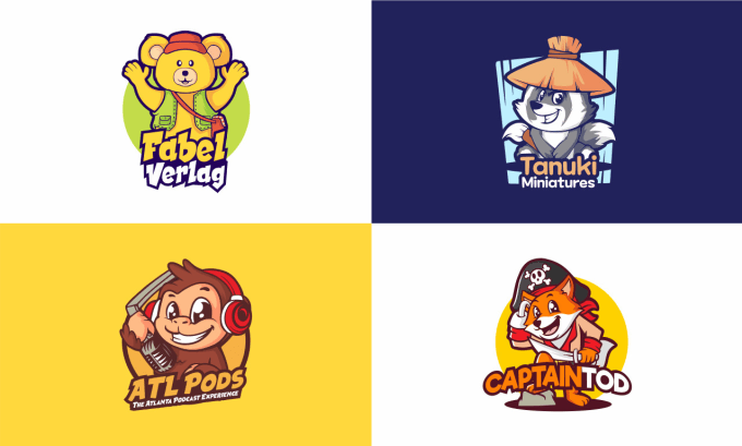 Gig Preview - Design cute animal cartoon mascot logo for kids, pets, shop, brand and business