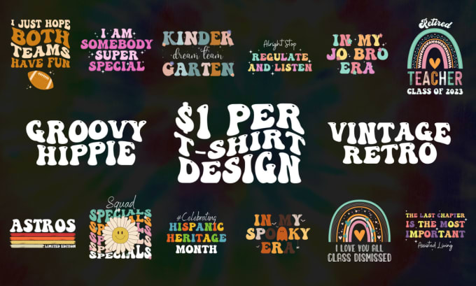 Gig Preview - Creat bulk groovy hippie retro vintage designs for tshirts