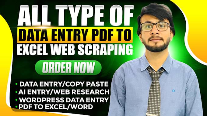 Gig Preview - Do all type of data entry, PDF to excel, web scraping