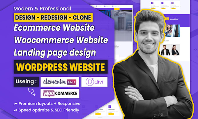 Gig Preview - Design ecommerce woocommerce wordpress website, elementor pro,divi, landing page