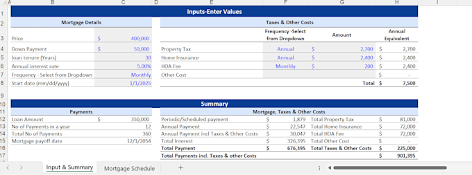 Gig Preview - Create custom mortgage calculator or repayment schedule in excel or google sheet