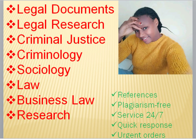 Gig Preview - Do legal research, documents, criminology, law, criminal justice