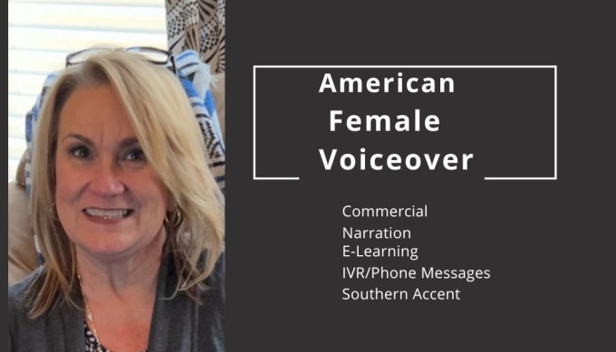 Gig Preview - Create a professional american english female voiceover