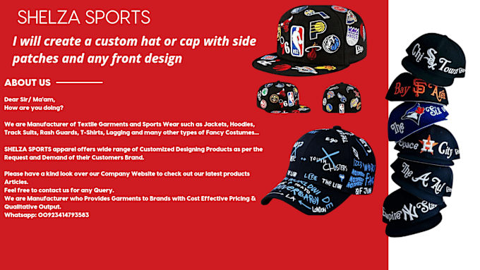 Gig Preview - Create a custom hat or cap with side patches and manufacture