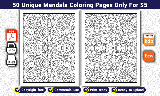 Gig Preview - Design 50 unique mandala coloring pages adult coloring page kids coloring pages