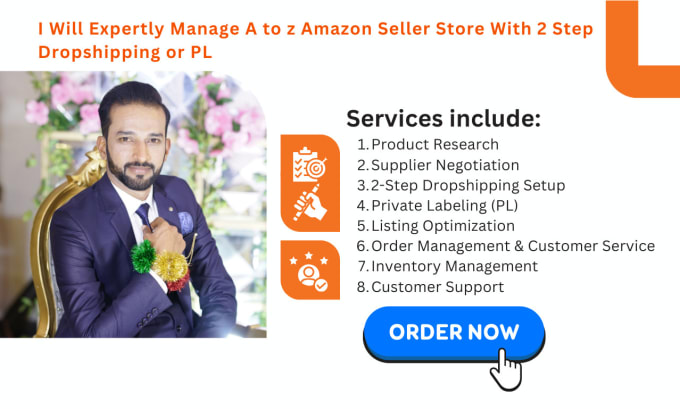 Gig Preview - Expertly manage a to z amazon seller store with 2 step dropshipping or pl