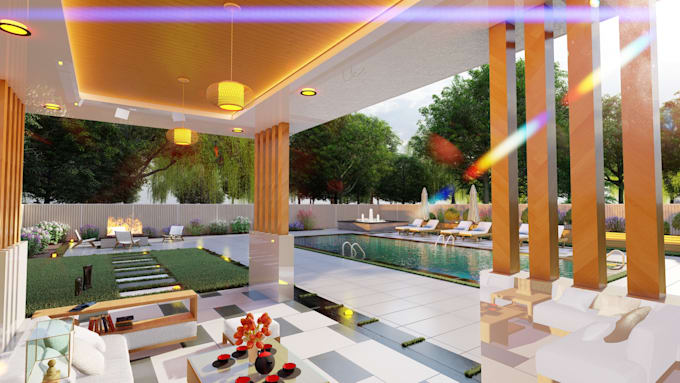 Gig Preview - Do 3d landscape design front yard backyard pool deck as a landscape architect