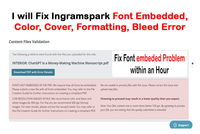 Gig Preview - Fix font embedded, color, cover, formatting error for ingramspark, kdp