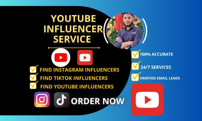 Gig Preview - Do youtube influencer research with instagram and tiktok influencer