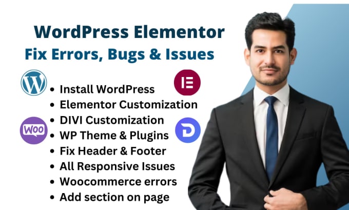 Gig Preview - Fix wordpress elementor errors, responsive issues, divi page builder bugs