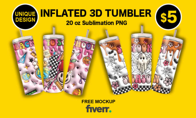 Gig Preview - Create trendy puff inflated 3d skinny tumbler design 20,30 oz 3d free mockup