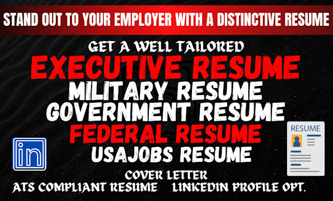 Gig Preview - Write federal resume, military, usajobs, executive, government, ksa resume