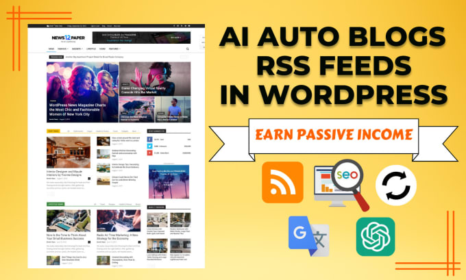 Gig Preview - Create modern wordpress automated blog website with RSS feed