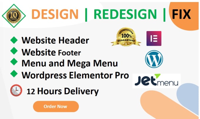 Gig Preview - Design,redesign,fix header,footer,and mega menu for wordpress elementor website