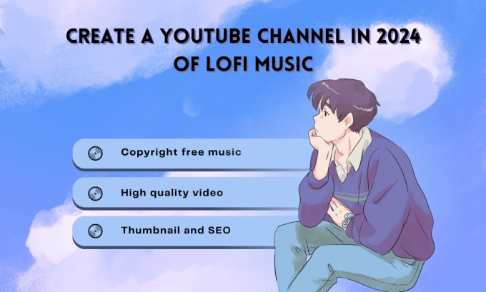 Gig Preview - Create a youtube channel in 2024 of lofi music