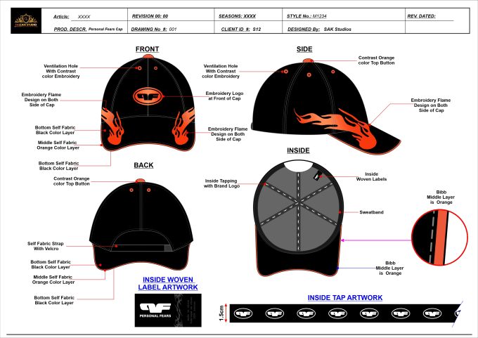 Gig Preview - Design bucket hat and cap with tech pack with mockup