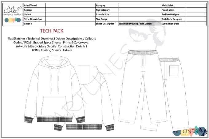 Gig Preview - Do fashion flats and tech packs of apparel and accessories