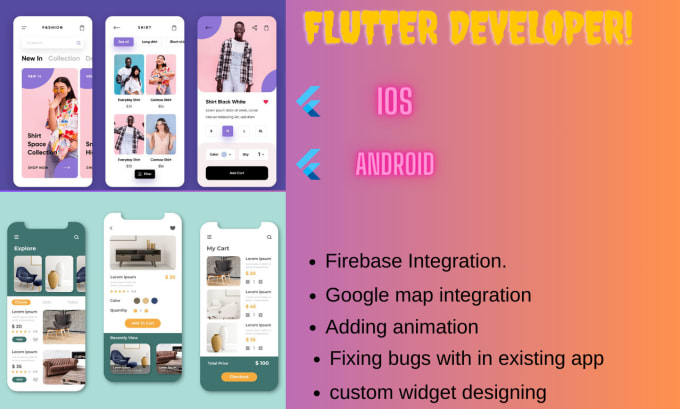 Gig Preview - Develop custom ios and android apps using flutter