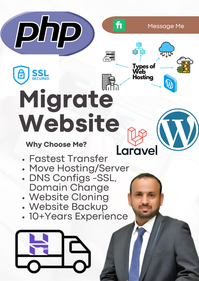 Gig Preview - Migrate php, wordpress, laravel to new host, change domain name