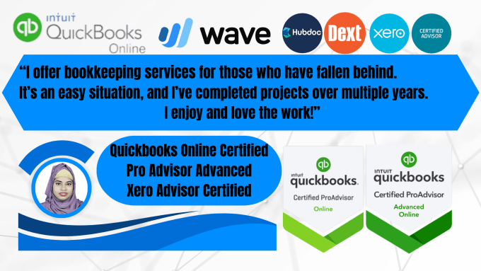 Gig Preview - Do bookkeeping catch up clean up using quickbooks online xero and wave