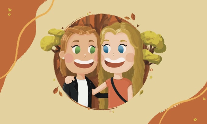 Gig Preview - Draw a cute illustrated portrait of a couple, friends