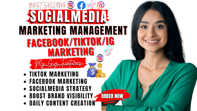 Gig Preview - Do socialmedia manager instagram marketing fb marketing tiktok marketing