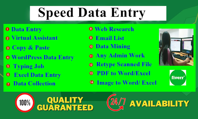 Gig Preview - Speedy data entry expert, accurate web research and typing