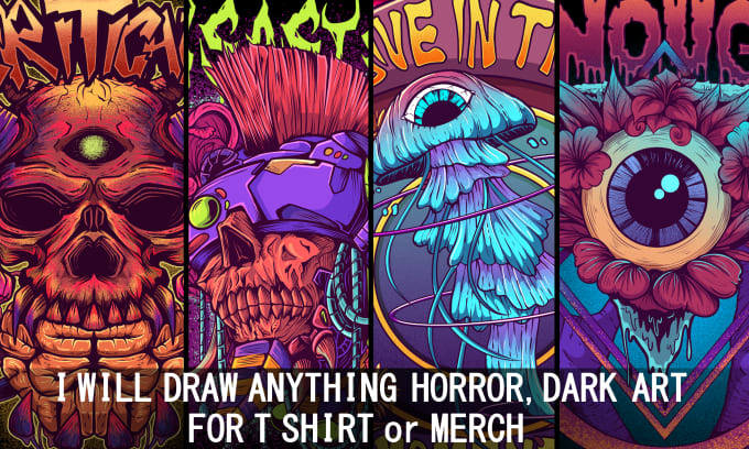 Gig Preview - Draw custom t shirt dark art illustration