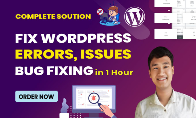 Gig Preview - Solve wordpress bug, fix wordpress error, fix any kind of wordpress issues